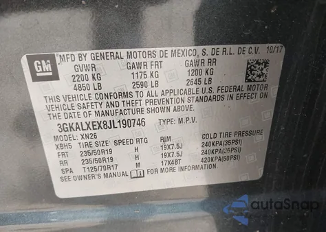 2018 GMC Terrain Denali z USA, uszkodzony, nr VIN 3GKALXEX8JL190746